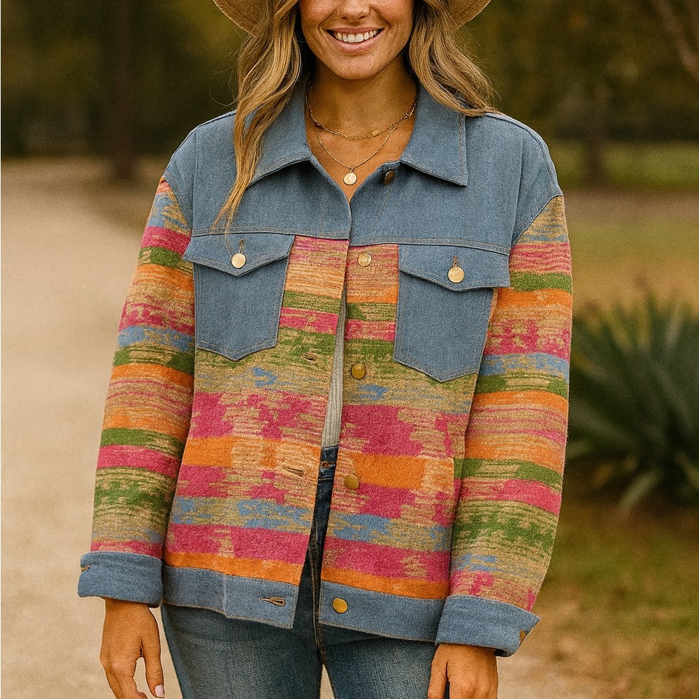 Blue Velvet Aztec Blanket & Denim Jacket
